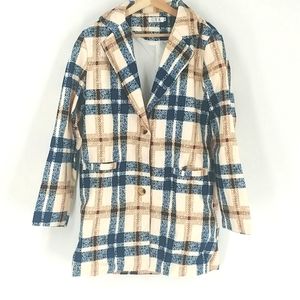 NWT GYK Plaid Blue Beige Coat Women's Size XL